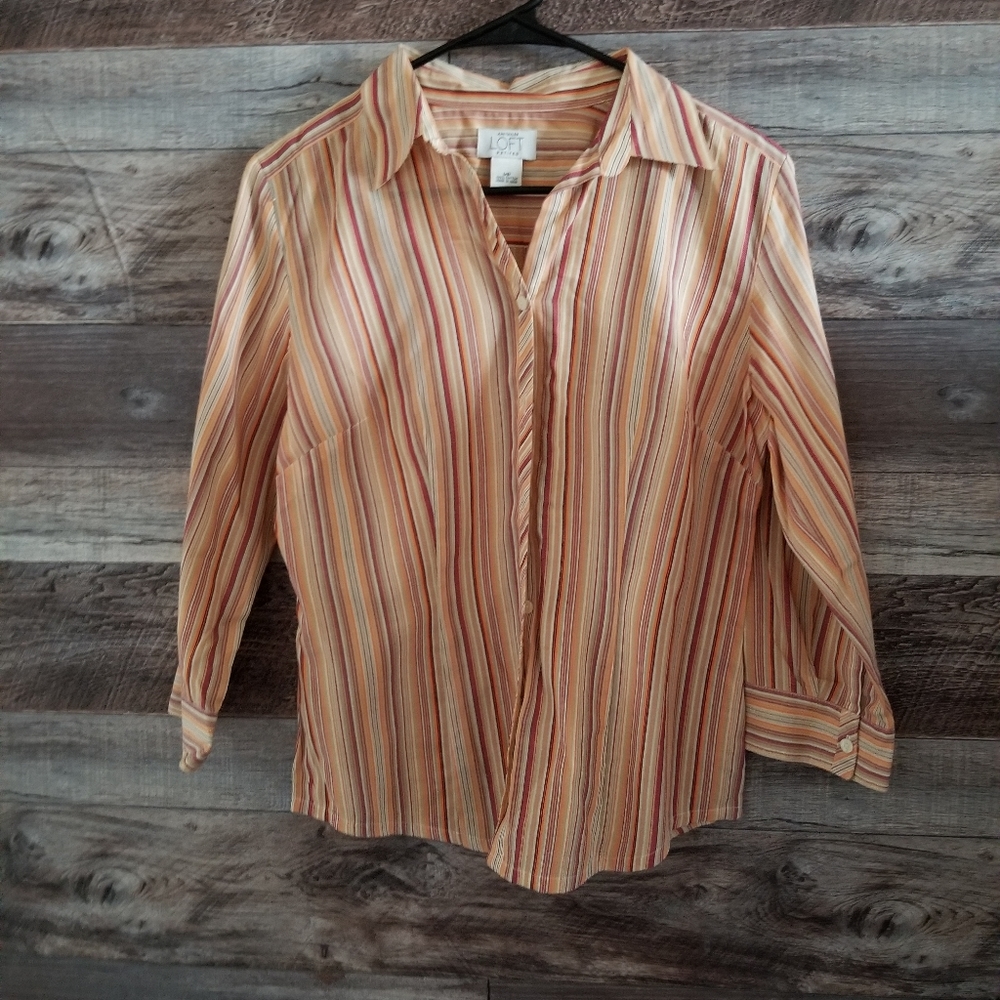 striped button  down casual  blouse
